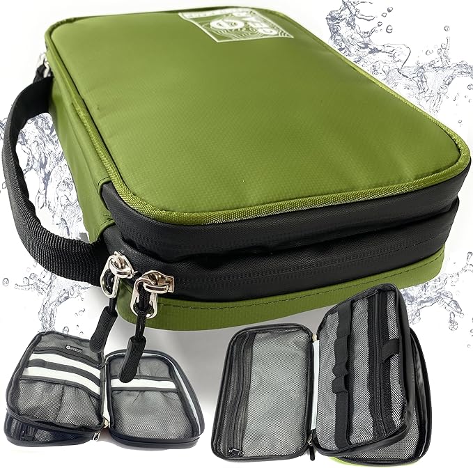 Enthusiast Gear Waterproof Electronics Organizer – Durable Travel Case for Cords, Chargers, and Gadgets – Compact, Lightweight, and Perfect for Outdoor Adventures or Daily Use (Green)