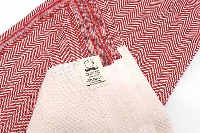 Bazaar Anatolia Turkish Beach Towel 100% Cotton Bath Towels 71x39 Quick Dry Sand Free Lightweight Large Oversized Herringbone Red