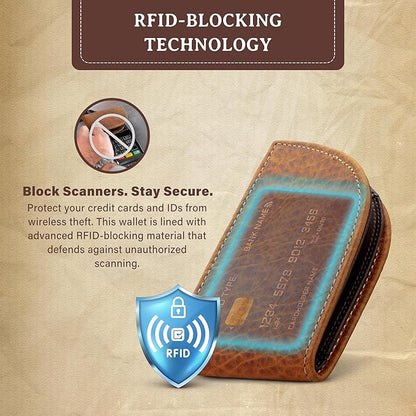ROGUE WALLET Genuine Bison Leather Wallets for Men - RFID Blocking Curved Front Pocket Design w/ 3 Card Slots, Full Billfold Section & More - Slim Wallets for Men (Brown)