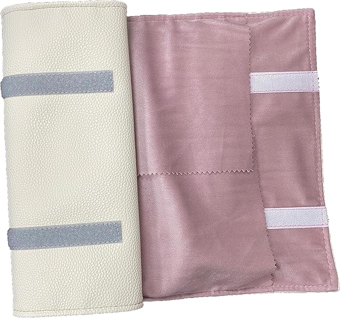 Portable Jewelry Roll Untangled Secure Necklace Travel Storage Bag Displays Holder 16 Chain (gray PU and pink)