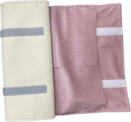 Portable Jewelry Roll Untangled Secure Necklace Travel Storage Bag Displays Holder 16 Chain (gray PU and pink)