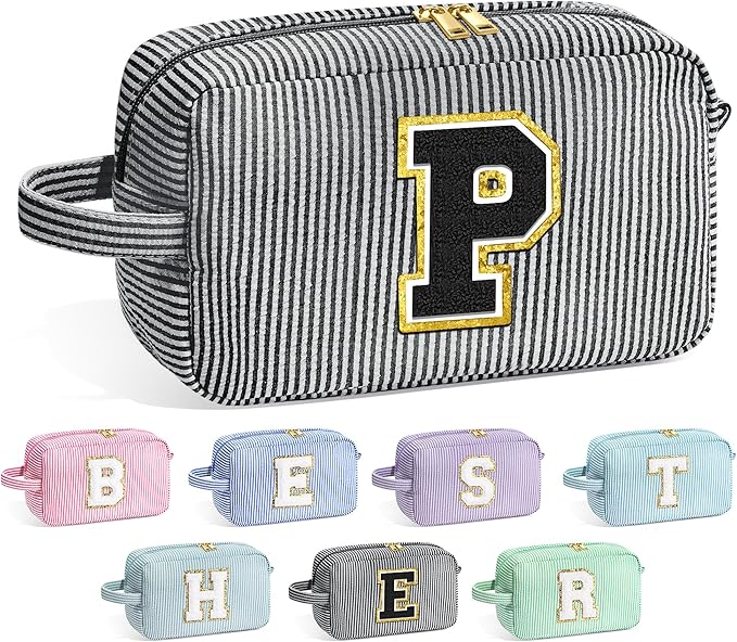 YOOLIFE Initial Makeup Bag - Personalized Monogram Cute Makeup Bags, Girls Makeup Toiletry Bag Pouch, Make Up Case for Women Her Mom Friend Female Sister Teacher, Birthday Gifts for Women P