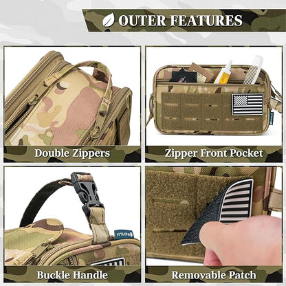 PAVILIA Tactical Toiletry Bag for Men, Travel Hygiene Bag, Military Gear Dopp Kit, Water Resist Molle Accessories Pouch, Mens Shaving Essentials, Gym Bathroom Shower Small Toiletries Tool EDC, Camo