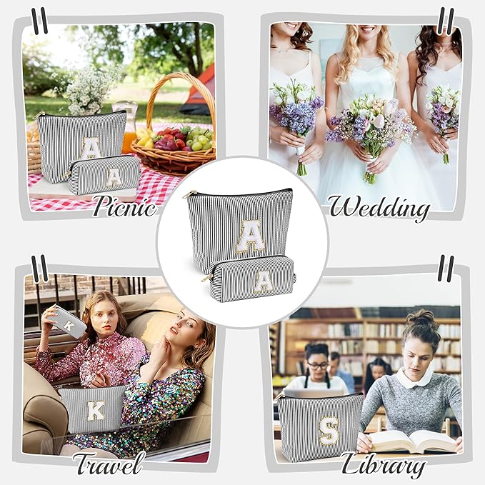 YOOLIFE Christmas Gifts For Teenage Girls Stocking Stuffers For Teen Girls Initial Makeup Bag | Cosmetic Travel Toiletry Bag | 9 10 11 12 13 14 15 Years Old | Teen Girl Gifts Trendy Stuff Black A