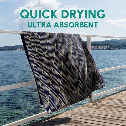 SUN'Y Waffle Microfiber Beach Towel – Sand Free, Quick Dry, Ultra Absorbent, Lightweight & Compact Travel Towel with Carry Bag - Large (63” x 31.5”), Newport