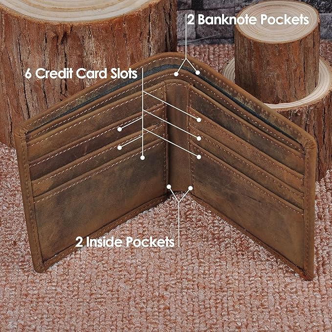 Genuine Leather Wallet for Men Handmade Vintage Italian Bifold Large Capacity RFID Blocking with Zipper (Light Brown)