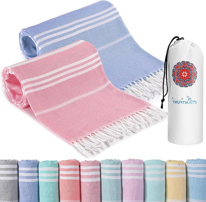 2 Packs Turkish Beach Towels Vacation Essentials Quick Dry Sand Free Soft Absorbent Extra Large Xl Big Blanket Adult Oversized Bath Pool Swim Towel Lightweight Thin Sandless Compact No Sand Packabl