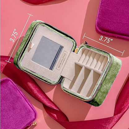 Benevolence LA Plush Velvet Jewelry Box | Travel Jewelry Case Organizer with Mirror | Featured in Oprah's Favorite Things | Best Gifts For Daughter, Girlfriend, Mom | Gifts For Her - Mistletoe Green