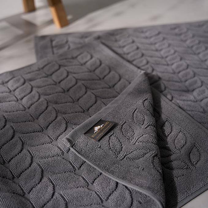 BAGNO MILANO Turkish Bath Towels, Soft Plush Jacquard Luxury Bath Towels, Quick Dry Towel Set (Charcoal, 2 Pcs Bathmat Set)