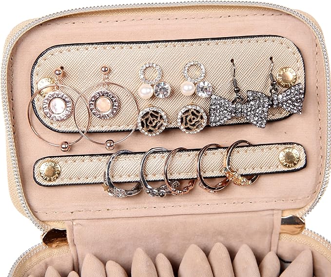 Angelina's Palace Jewelry Organizer Case Bridesmaid Gifts Travel Bag Vegan Leather Box for Necklace Earring Bracelet Ring(champagne)
