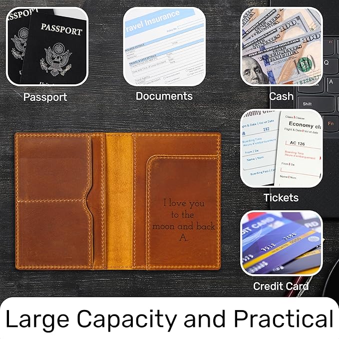 HIFA Personalized Leather Passport Holder, Custom Passport Holder, Handmade Passport Cover with Card and Ticket Slot - Genuine Leather, Elegant Design, Easy Access - Passport Case, Passport Wallet