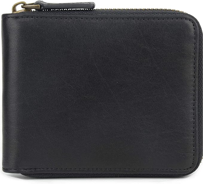 Genuine Leather Zipper Wallet With Coin Pocket, RFID Blocking Zip Around Front Pocket Bifold Wallet, Gift for Men