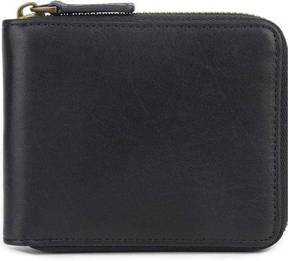 Genuine Leather Zipper Wallet With Coin Pocket, RFID Blocking Zip Around Front Pocket Bifold Wallet, Gift for Men