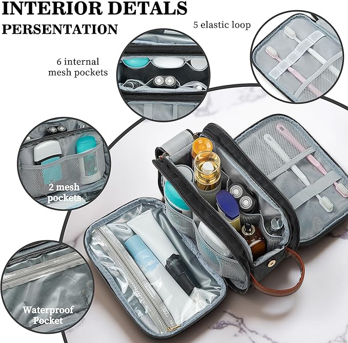 YOOLIFE Travel Toiletry Bag for Men - Travel Toiletry Organizer Dopp Kit Water-resistant Shaving Bag for Toiletries Accessories, Door Room Essentials, Initial Dopp Kit Letter R Black