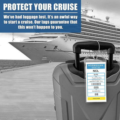 Cruise On Norwegian Luggage Tag Holders (4 Pack) & Lanyards (2 Pack) – Large, Clear, Waterproof Cruise Essentials 2025-2026 – Secure Ship Tags & Cards (Royal Blue)