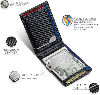 SERMAN BRANDS Money Clip Wallet - Mens Wallets slim Front Pocket RFID Blocking Card Holder Minimalist Mini Bifold
