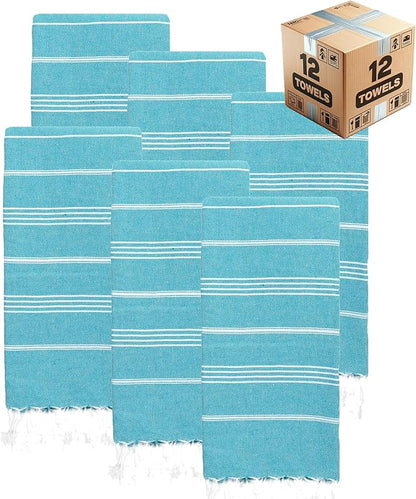 Turkish Beach Towels, Bulk Case of 12 | Oversized, Quick Dry, Sand Free | 100% Cotton, Large 38x71 Towels for Beach, Pool, Travel | Ultra-Soft, Compact, Absorbent | Teal