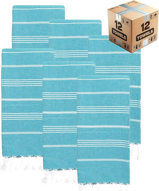 Turkish Beach Towels, Bulk Case of 12 | Oversized, Quick Dry, Sand Free | 100% Cotton, Large 38x71 Towels for Beach, Pool, Travel | Ultra-Soft, Compact, Absorbent | Teal