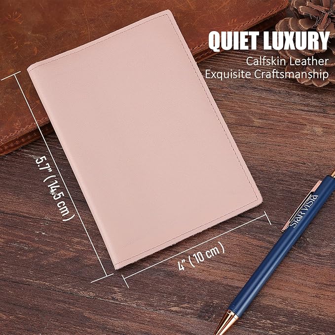 STAR VISTA Albatross Leather Travel Passport Holder, Minimalist Design, Calfskin Leather Case for Women and Men - Slim Passport Wallet, Bifold, RFID Blocking, with AirTag Holder, Pale Pink