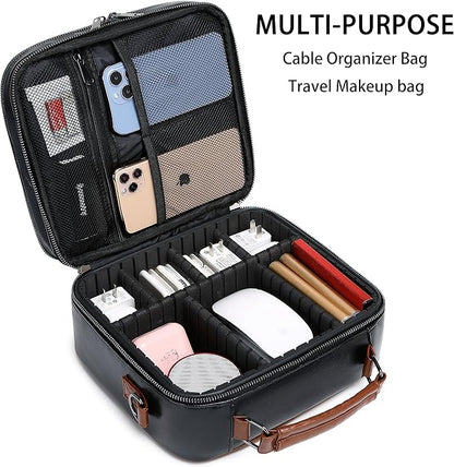 KYALOU Electronics Travel Organizer, Large Electronic Accessories Cable Case with Adjustable Dividers, Waterproof Tech Storage Bag Gifts with Double Layers for Cord, Charger, Power Bank - Black