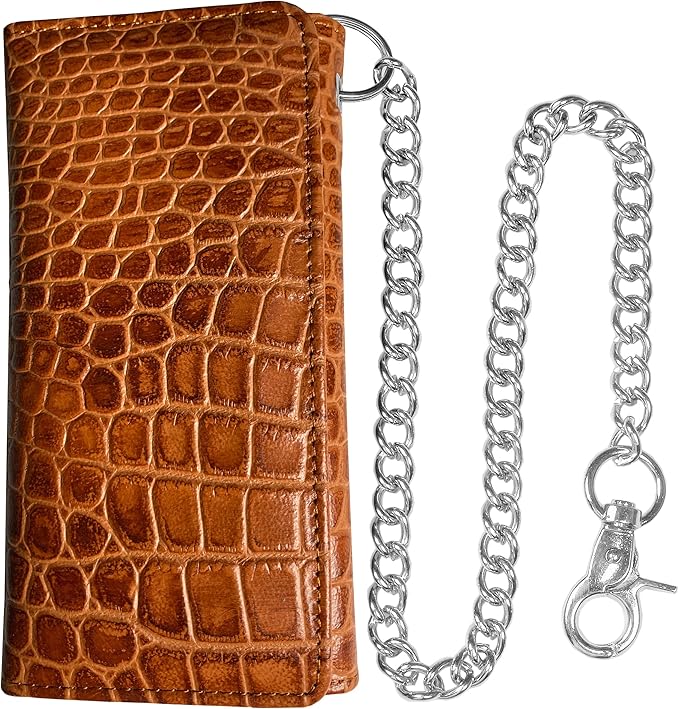 IBRO VINTAGE Motorcycle Chain Wallet for Men – Premium Cowhide Leather, RFID Tri-Fold Biker Wallet with Heavy Duty Chain for Bikers Truckers & Hunters, Credit Card Money Organizer Long Wallet