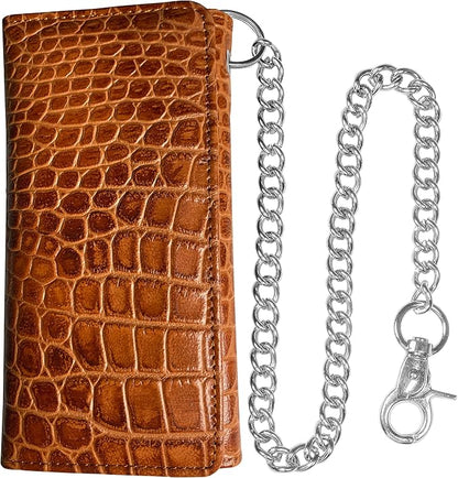 IBRO VINTAGE Motorcycle Chain Wallet for Men – Premium Cowhide Leather, RFID Tri-Fold Biker Wallet with Heavy Duty Chain for Bikers Truckers & Hunters, Credit Card Money Organizer Long Wallet