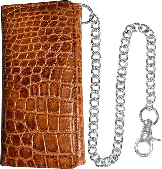 IBRO VINTAGE Motorcycle Chain Wallet for Men – Premium Cowhide Leather, RFID Tri-Fold Biker Wallet with Heavy Duty Chain for Bikers Truckers & Hunters, Credit Card Money Organizer Long Wallet