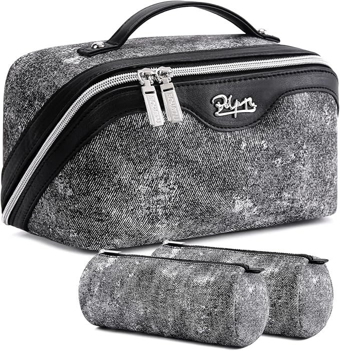 BOYATU Travel Makeup Bag Cosmetic Bags for Women: 3 Sets Large Capacity Make up Bag - Portable Toiletry Bags with Handle for Women(F-3-Black)