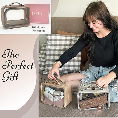 JAZD Clear Makeup Bag Toiletry Bag for Women Cosmetic Case Large Capacity Travel Make Up Bag Organizer Transparent Storage Compartment TSA Approved