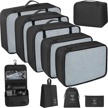 10 Pcs Set Packing Cubes - Travel Packing Organizers, Expandable Suitcase Organizer, Luggage Organizer Bags