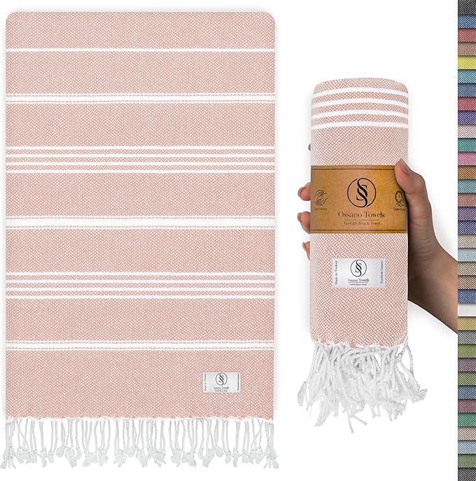 Turkish Beach Towel Quick Dry & Absorbent Oversized (39" x 71") - Lightweight, Versatile and Functional as Picnic and Beach Blanket, Yoga, Gym and Vacation Towels - Powder