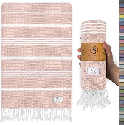 Turkish Beach Towel Quick Dry & Absorbent Oversized (39" x 71") - Lightweight, Versatile and Functional as Picnic and Beach Blanket, Yoga, Gym and Vacation Towels - Powder
