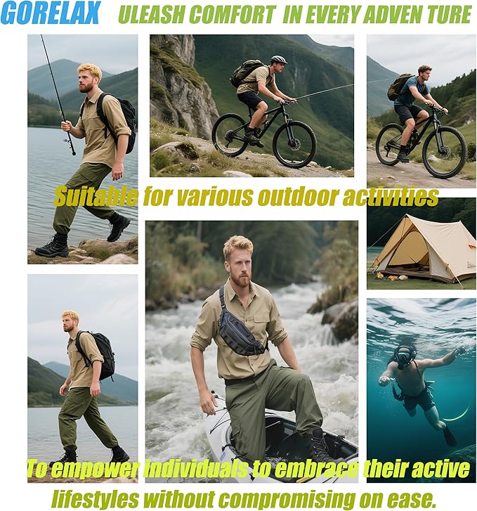 GORELAX Fanny Pack for Men, EDC Belt Bag with Anti-Theft Pocket, Adjustable Waist Pack Hiking Fishing(42"-59"Waist Strap)