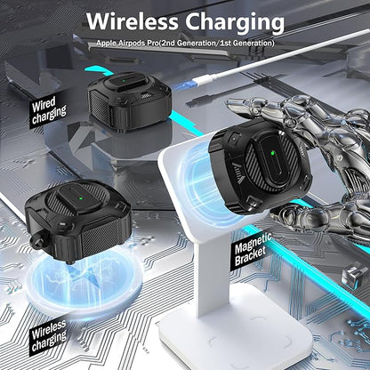 RFUNGUANGO for AirPods 4th Generation Case, 2024 New Space Theme Case. Compatible with AirPods 4th Generation, with Locking Feature, Military Grade Drop Protection, Works with MagSafe.[Black]