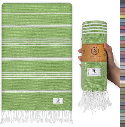 Turkish Beach Towel Absorbent & Lightweight Oversized (39" x 71") - Quick Dry, Versatile and Functional as Yoga Mat, Picnic Blanket, Travel Blanket, Bath, Gym, Camping Towel - Pistachio Green
