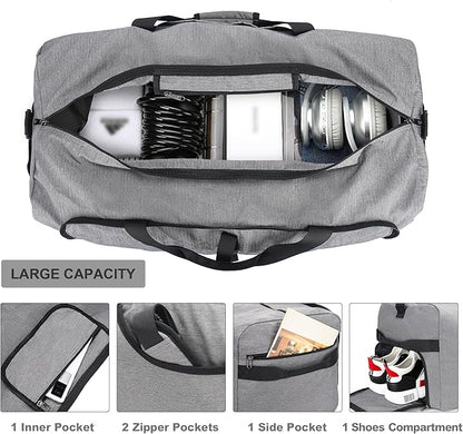 120L Duffle Bag for Travel, Large Foldable Waterproof Travel Duffel Bags Weekender Overnight Bag for Men and Women with Shoe Compartment (Gray)