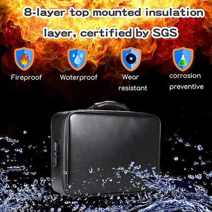 Fireproof Document Box for Home - Waterproof Locking File Organizer for Important Documents Certificates Passports Insurance Papers