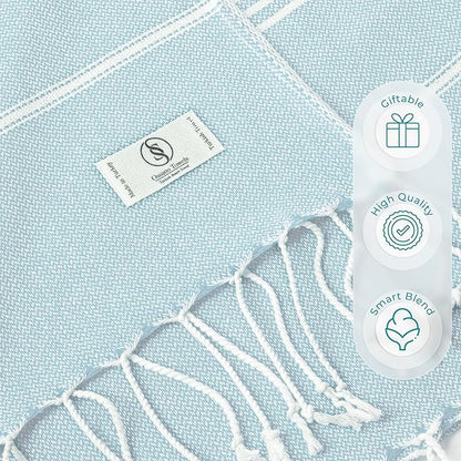 Turkish Beach Towel Quick Dry & Absorbent Oversized (39" x 71") - Compact, Versatile and Functional as Travel Blanket, Bathroom, Shower, Gym and Pool Towels, Yoga, Bath Mat - Baby Blue