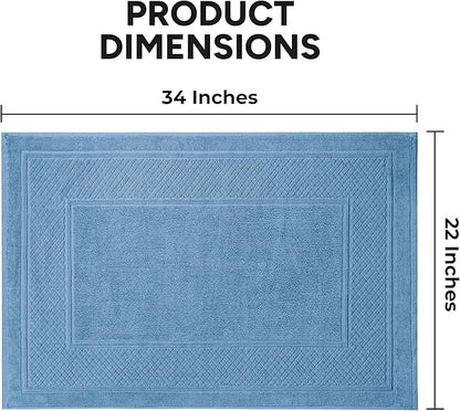 Avalon Towels Light Blue Bath Mat - 100% Cotton Set of 2 Absorbent Bathmat - Bathroom Mats Quick Dry Bath Mats for Bathrooms (22x34 Inches)