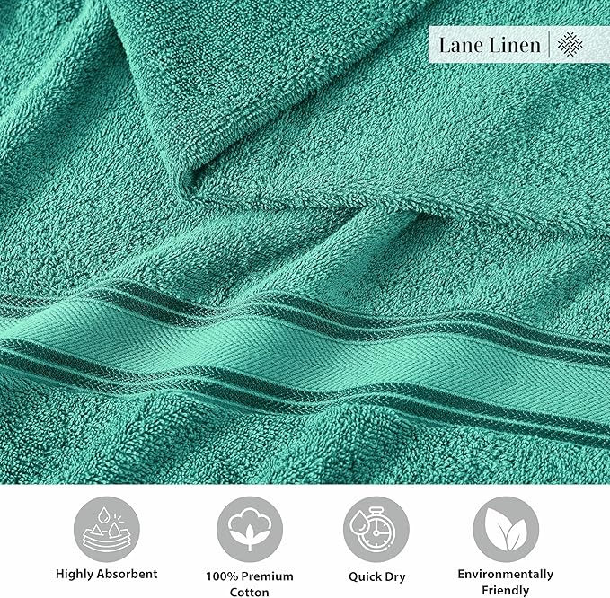LANE LINEN Luxury Bath Towels Set - 6 Piece, 100% Cotton, Zero Twist, Quick Dry, Absorbent, Super Soft 2 Bath Towels, 2 Hand Towels, 2 Wash Cloths: Teal