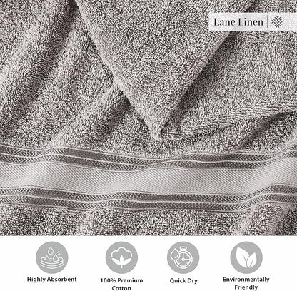 LANE LINEN 100% Cotton Bath Towels Set of 4 (28"x54") - Zero Twist, Mercerized Cotton Extra Large Bathroom Towel Sets - Quick Dry, Soft & Absorbent Grey Towels Set - Pre Shrunk, Fade Resistant - Grey