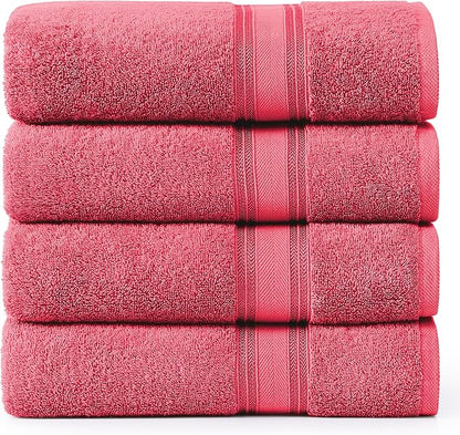 Lane Linen 100% Cotton Large Bath Towels Set of 4 (28"x54") - Zero Twist, Mercerized Cotton Bathroom Towel Sets - Quick Dry, Soft & Absorbent Large Towels Set - Dorm Essentials for Girls - Honeysuckle