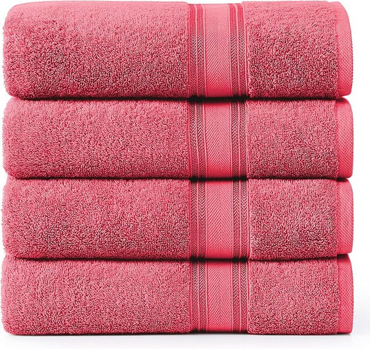Lane Linen 100% Cotton Large Bath Towels Set of 4 (28"x54") - Zero Twist, Mercerized Cotton Bathroom Towel Sets - Quick Dry, Soft & Absorbent Large Towels Set - Dorm Essentials for Girls - Honeysuckle