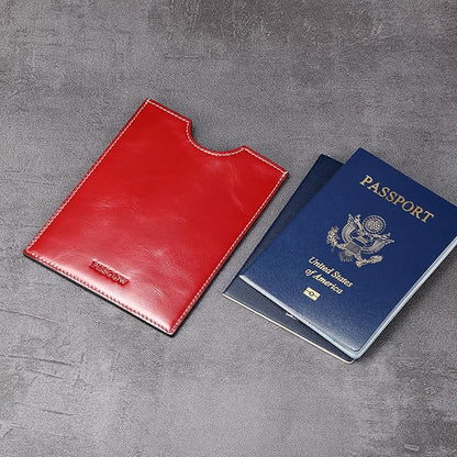 HISCOW Minimalist Passport Sleeve - Italian Calfskin (Antiqued Red)