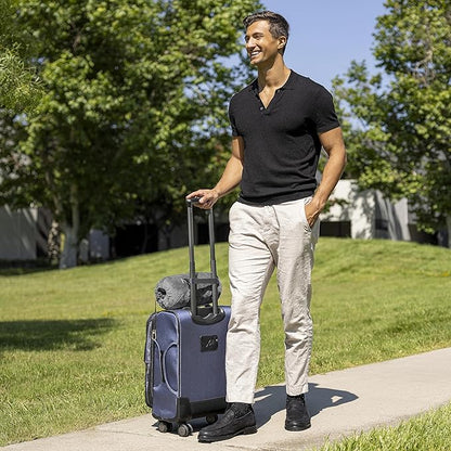 BlueHills Travel Blanket Pillow Rolled Premium Soft Plush Airplane Throw Traveling Essentials Compact in a Bag 70 X 48 inches for Long Plane Flight Portable Lightweight Grey Gray R01