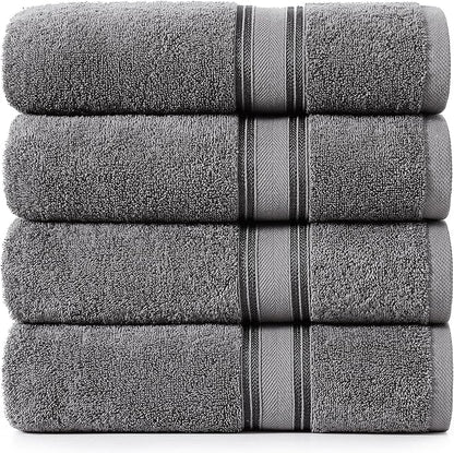 LANE LINEN 100% Cotton Bath Towels 4 Pack (35"x66") - Zero Twist, Premium Cotton Large Towels Set for Bathroom - Quick Dry, Soft & Absorbent Extra Large Bath Towel Set - Oeko Tex Certified - Cool Gery