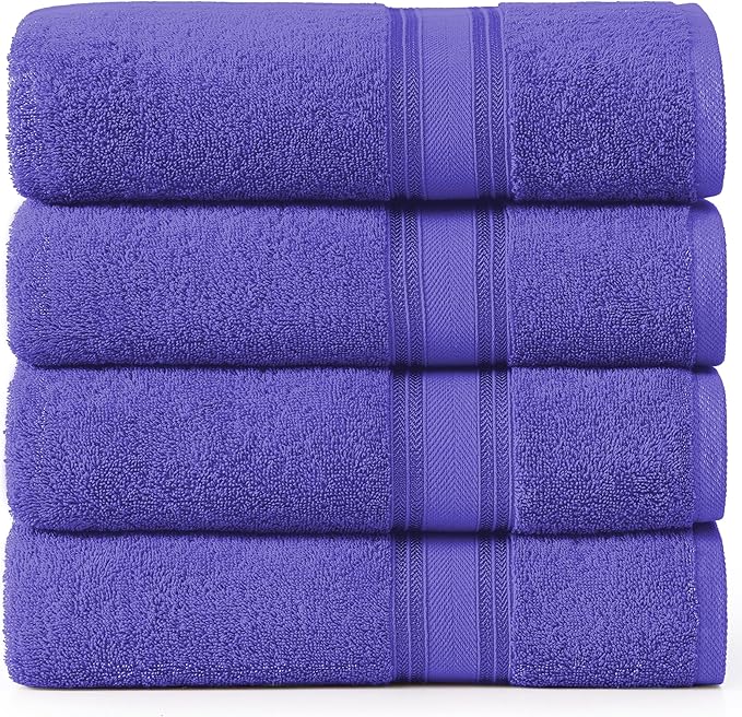 LANE LINEN 100% Cotton 4 Pack Bath Towels Set (30"x60") - Zero Twist, Large Cotton Towels for Bathroom - Quick Dry, Soft & Absorbent Bath Towel Set - Remains Fluffy After Multiple Washes - Blue Irish