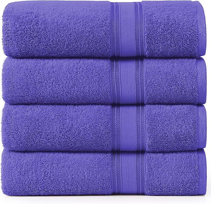 LANE LINEN 100% Cotton 4 Pack Bath Towels Set (30"x60") - Zero Twist, Large Cotton Towels for Bathroom - Quick Dry, Soft & Absorbent Bath Towel Set - Remains Fluffy After Multiple Washes - Blue Irish