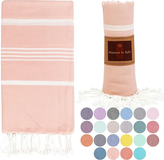 Turkish Beach Towel | 100% Cotton, Prewashed, 38 x 70 Inches | Quick Dry, Sand Free, Lightweight | Large Bath Towel for Beach, Pool, Bathroom, SPA, Gym, Yoga and Beach Blanket Pale Pink