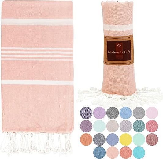 Turkish Beach Towel | 100% Cotton, Prewashed, 38 x 70 Inches | Quick Dry, Sand Free, Lightweight | Large Bath Towel for Beach, Pool, Bathroom, SPA, Gym, Yoga and Beach Blanket Pale Pink